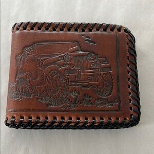 Vintage Leather Wallet Jeep Design Brown